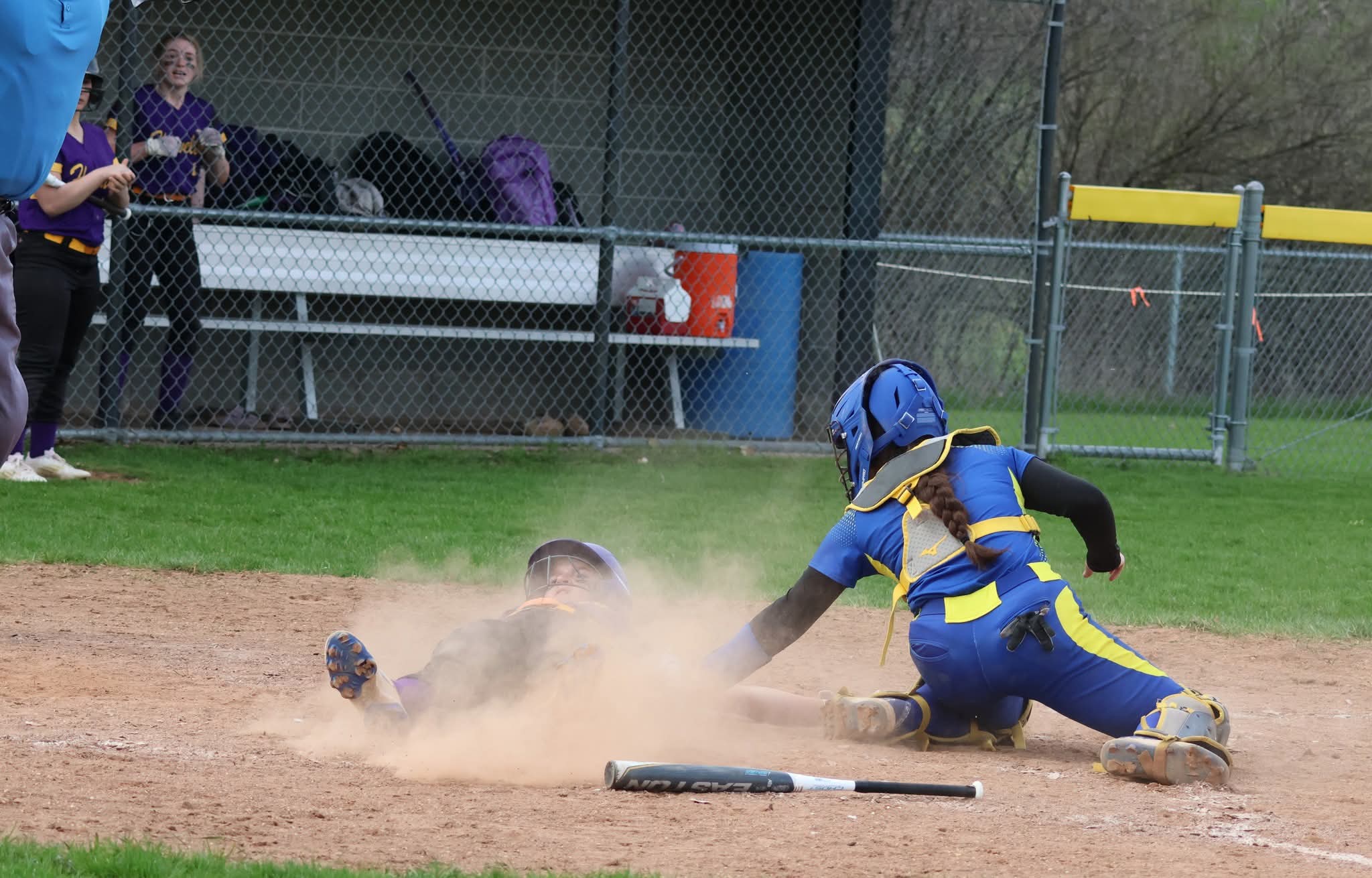 The Heuvelton runner slides in right before the tag